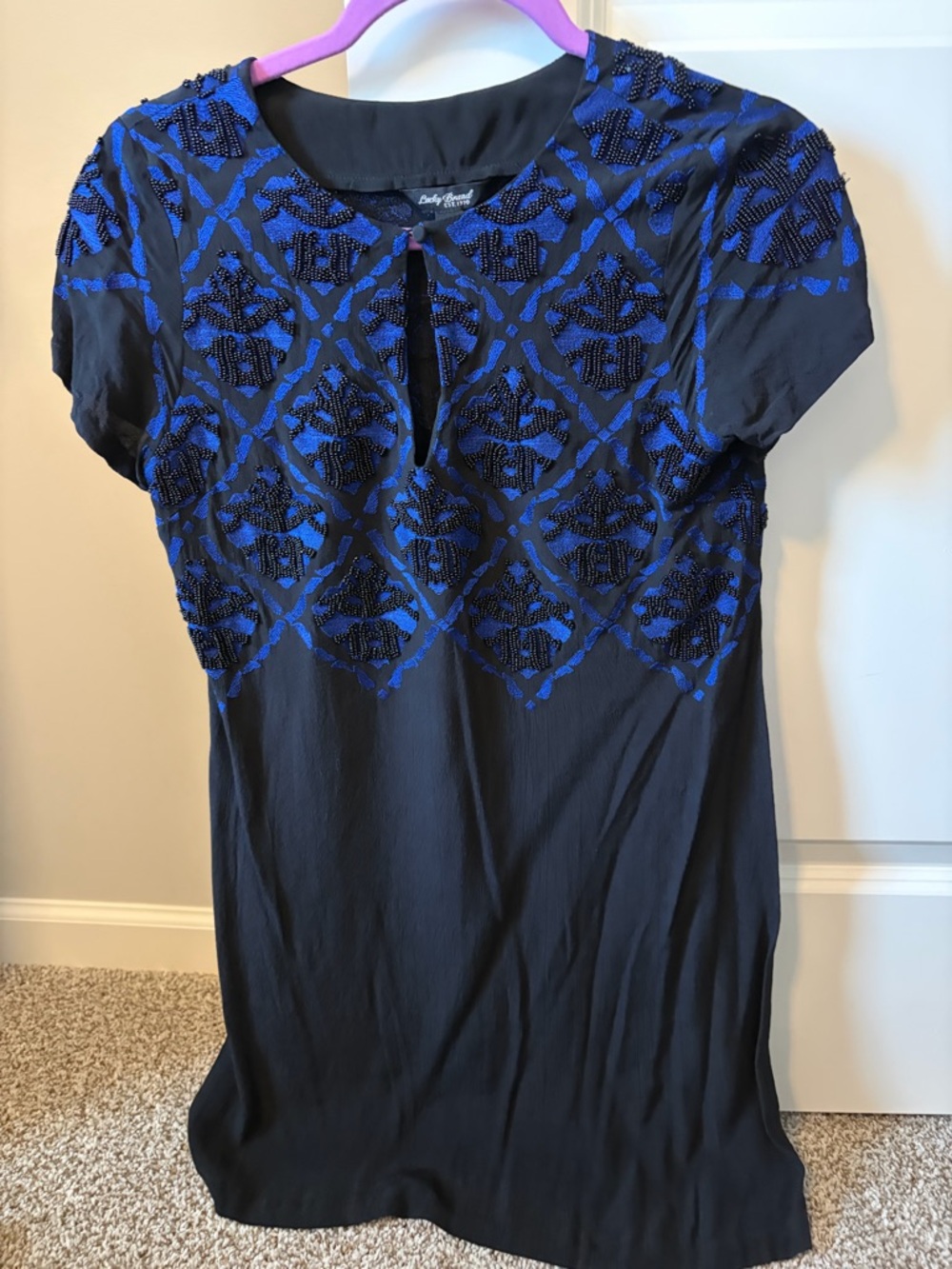 Lucky Brand - Black &  Royal Blue Dress w/ Beaded Detail - Size XS
